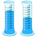 Illustration de 2 éprouvettes graduées remplies d'eau : 1 avec 800 ml et 1 avec 500 ml