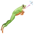 Illustration d'une grenouille qui saute pour attraper un insecte volant avec sa langue