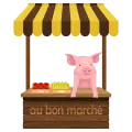 Illustration d'un stand de maraîcher tenu par un cochon