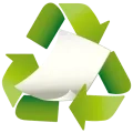 Logo du recyclage ou boucle de Möbius (trois flèches formant un triangle symbolisant un cycle sans fin de recyclage) avec une illustration de feuille de papier au milieu