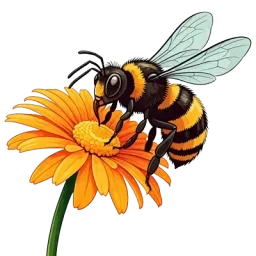 Illustration d'une abeille en train de butiner une fleur