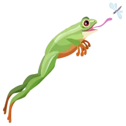 Illustration d'une grenouille qui saute pour attraper un insecte volant avec sa langue