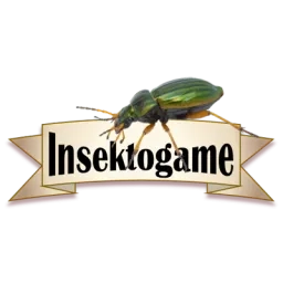 Insektogame écrit sur une bannière avec la photo d'un carabe doré détouré posé dessus