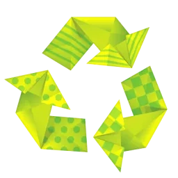 Logo du recyclage ou boucle de Möbius en origami : trois flèches formant un triangle symbolisant un cycle sans fin de recyclage