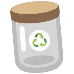 Illustration d'un bocal en verre avec un couvercle en bois et une étiquette du logo du recyclage des déchets représenté par trois flèches formant un cycle