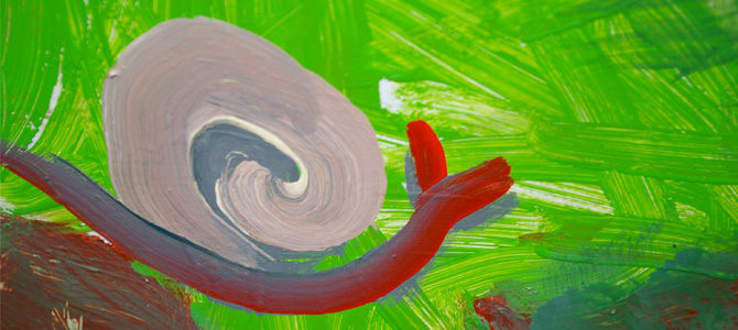 Logo du projet fédérateur Petits Jardin Sangrenus : peinture sur bidon d'un escargot réalisée par des écoliers dans le cadre d'un projet de jardin en bidons