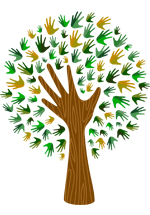 Arbre composé de mains pour représenter le tronc et les feuilles