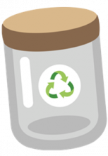 Illustration d'un bocal en verre avec un couvercle en bois et un symbole vert de recyclage des déchets