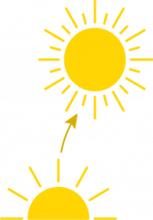Illustration d'un demi-Soleil avec une fléche pointant vers le Soleil entier