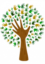 Arbre composé de mains pour représenter le tronc et les feuilles