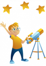 Illustration d'un enfant avec un télescope et trois étoiles