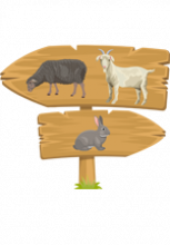 Illustration de deux panneaux en bois sur lesquels il y a un mouton, une chèvre et un lapin