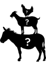 Silhouette de poule sur une silhouette de chèvre sur une silhouette d'ane